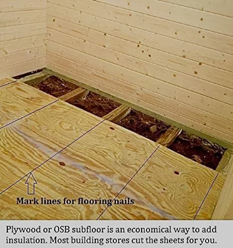 Adding a plywood subfloor for insulation inside an Allwood cabin during assembly