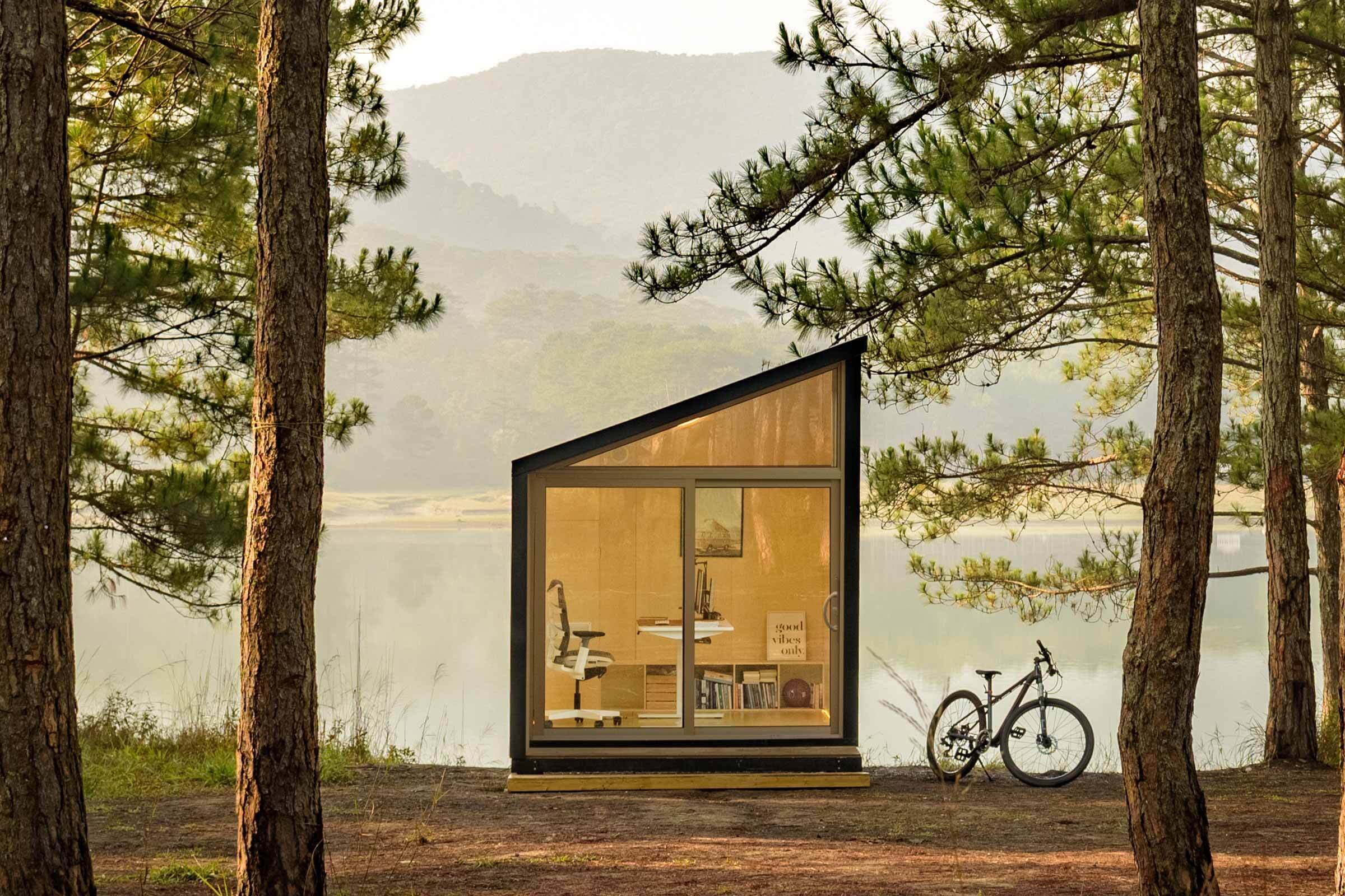 Finished Autonomous WorkPod representing the turnkey backyard office lane
