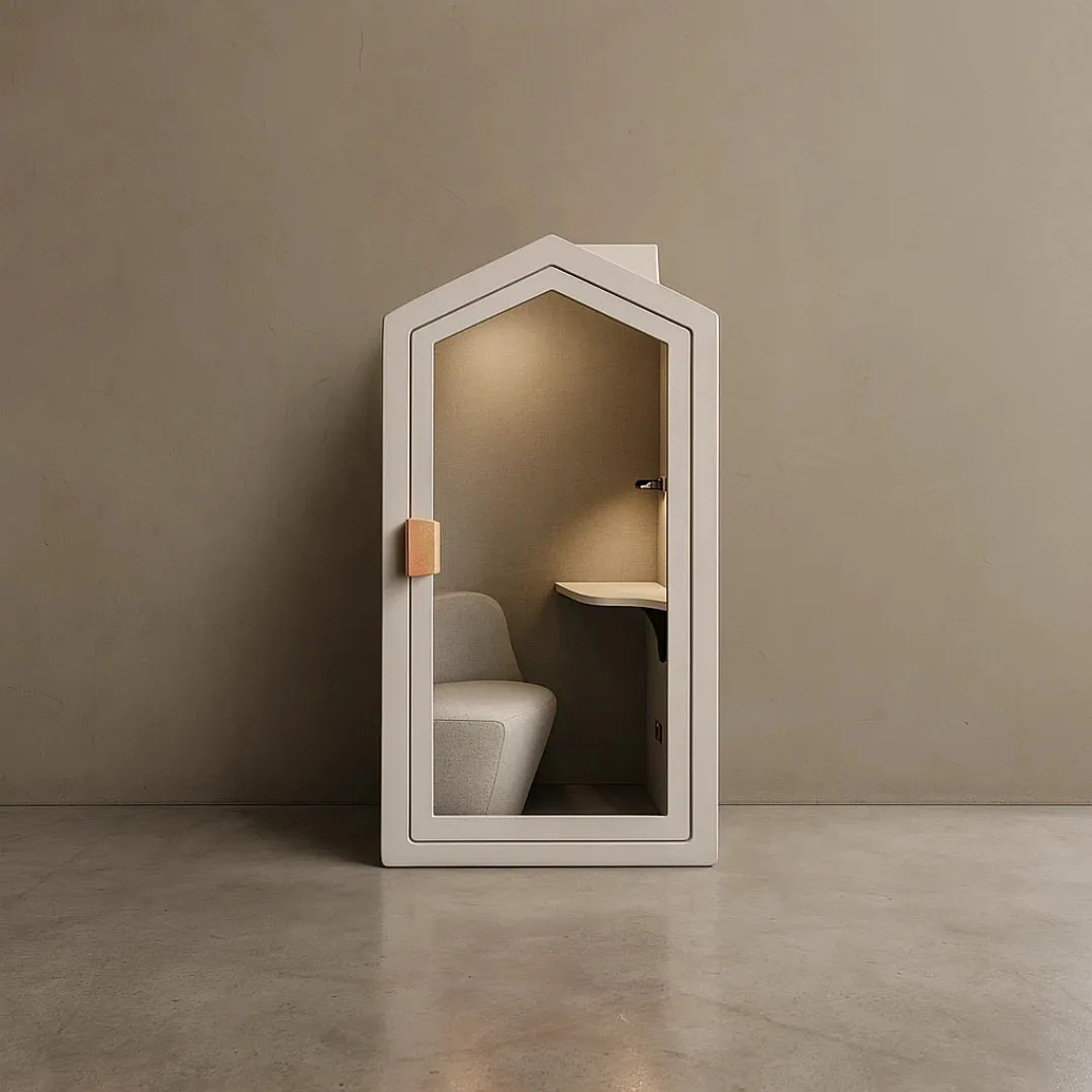 Thinktanks Home Pod, a compact one-person indoor office booth